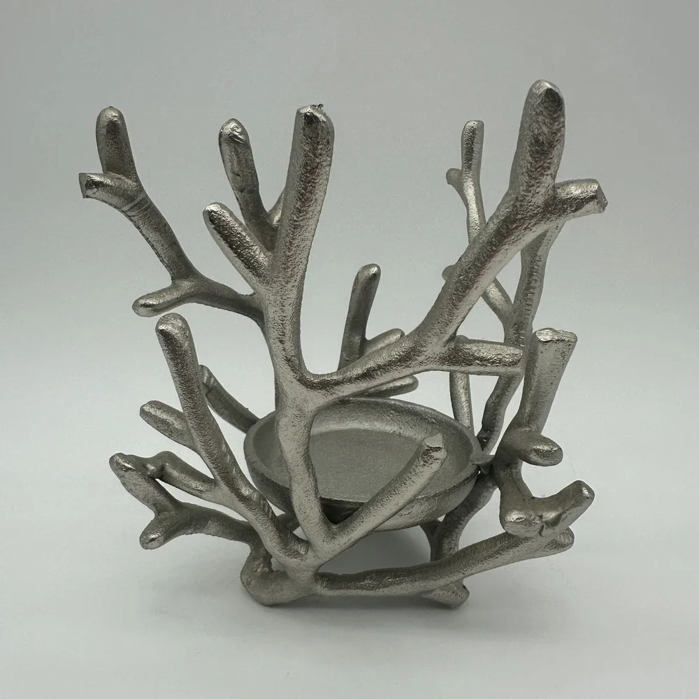 Silver Metal Branch Twig Antler Pillar Candle Holder Rustic Centerpiece 94911